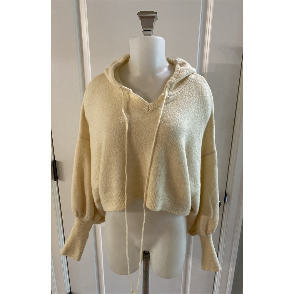 Intimately Free People Balloon Sleeve Cropped Hoodie Sweater Ivory Oversized M
